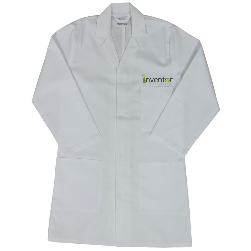 Kids White Embroidered "Inventor" Lab Coat