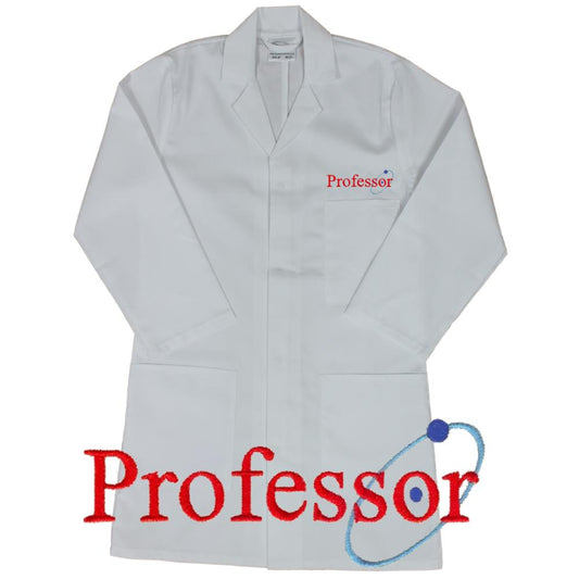Kids White Embroidered "Professor" Lab Coat