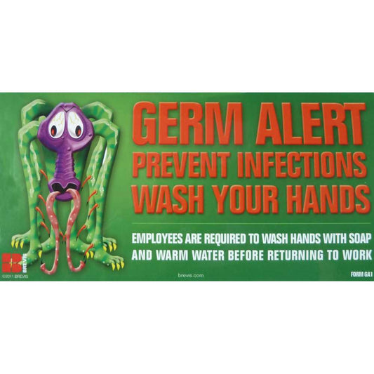 Germ Alert Handwashing Notice – Wash Your Hands Reminder Sign (Self-Adhesive)