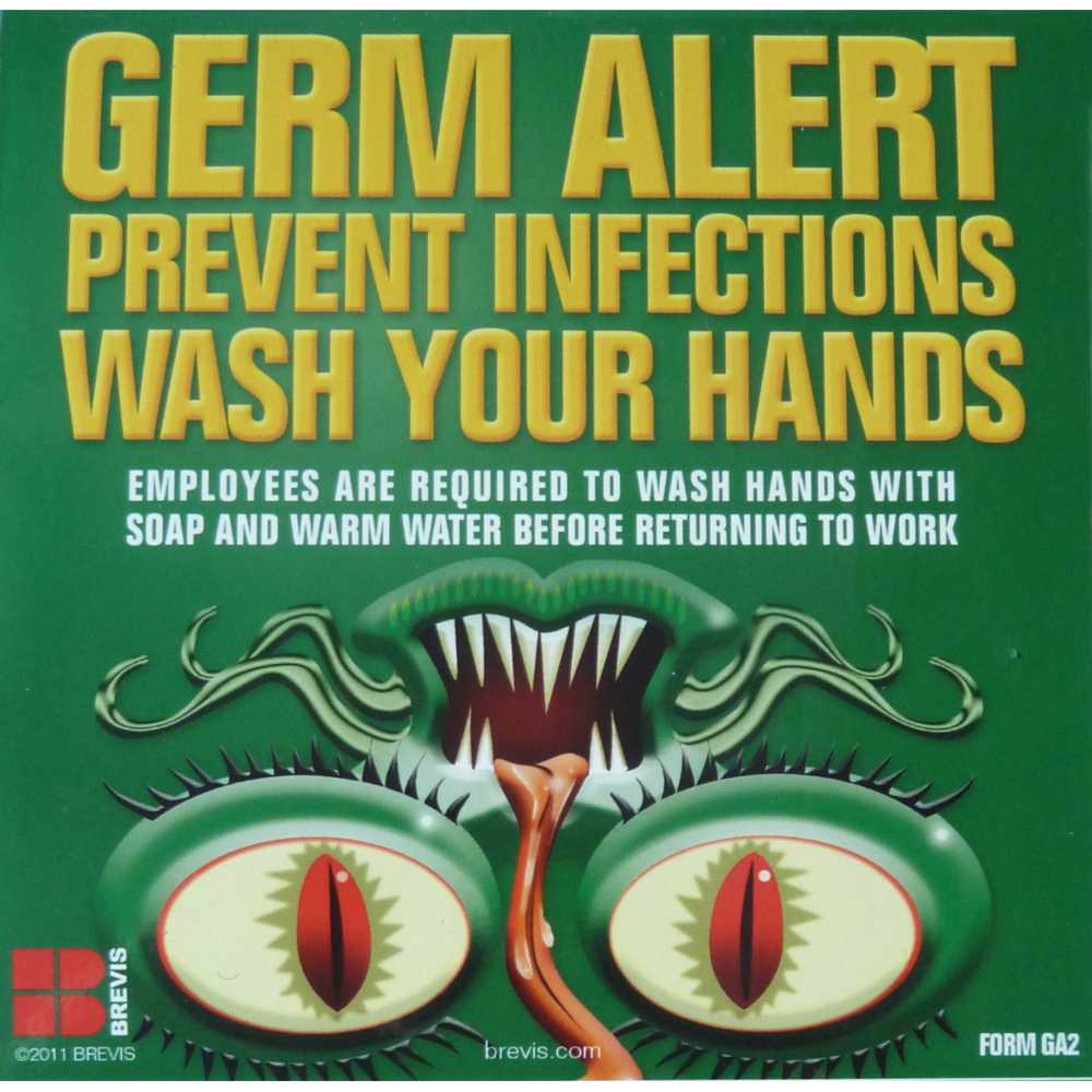 Germ Alert Handwashing Notice – Hygiene Reminder Sign (Self-Adhesive ...