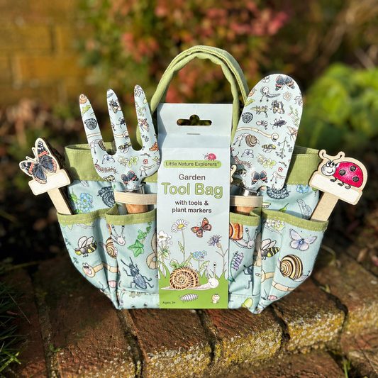 Children's Garden Tool Bag, Hand Tools and Plant Markers Gift Set